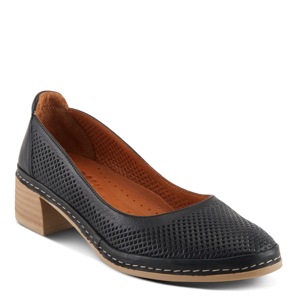 NWOT…..Spring Step Black Leather Flats with Block Heel